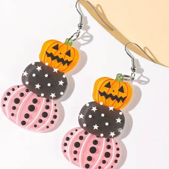 Colorful Star and Pumpkin Dangle Earrings - Picture 2 of 3